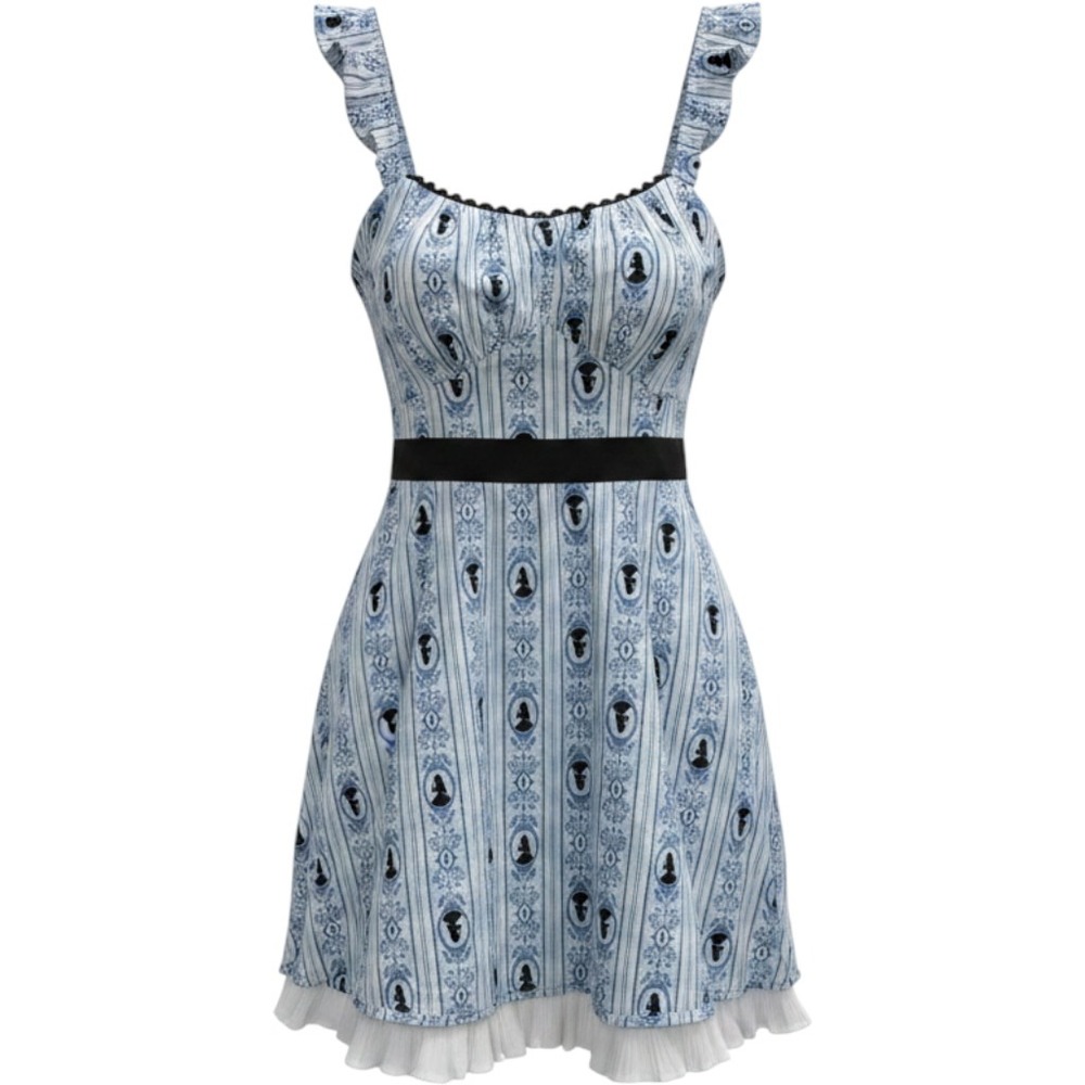 Disney Alice in Wonderland Silhouette Cameo Stripe Bustle Dress Blue Size 22